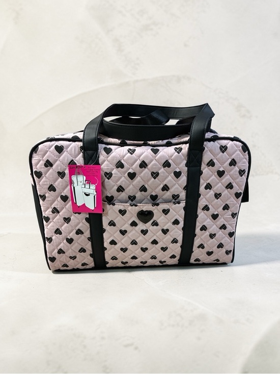 Betsey Johnson Handbags - Betsey Johnson Pink Quilted Heart Travel Tote with Black Trim
